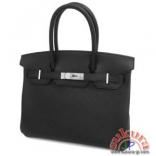 エルメス バーキン 偽物 30 cm ハンドバッグ ブラック&times;シルバー金具 トリヨンクレマンス Q刻印 エルメス Birkin バッグ RA10-A