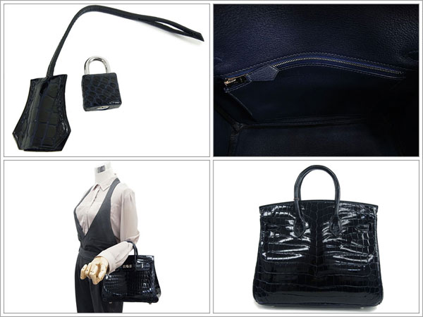 エルメス バーキン 25 cm ハンドバッグ マリン×シルバー金具 クロコダイル ニロティカス シャイン Q刻印 エルメス birkin QK29-GZ