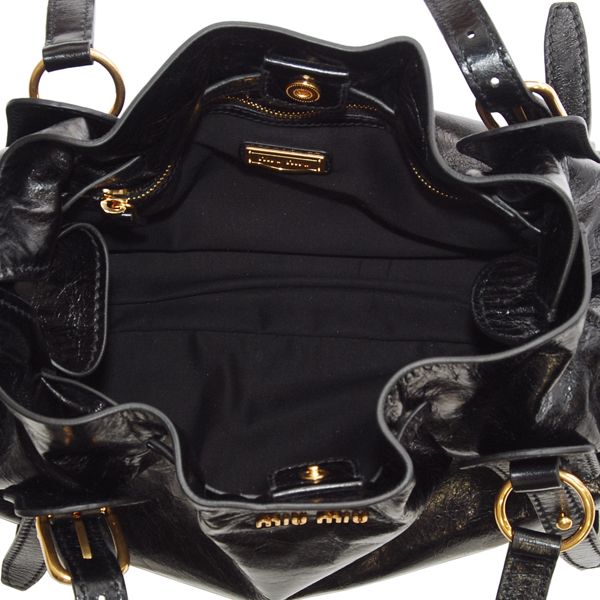 ミュウミュウ リボン付きレザーハンドバッグ RR1312 VIT.LUX NERO
