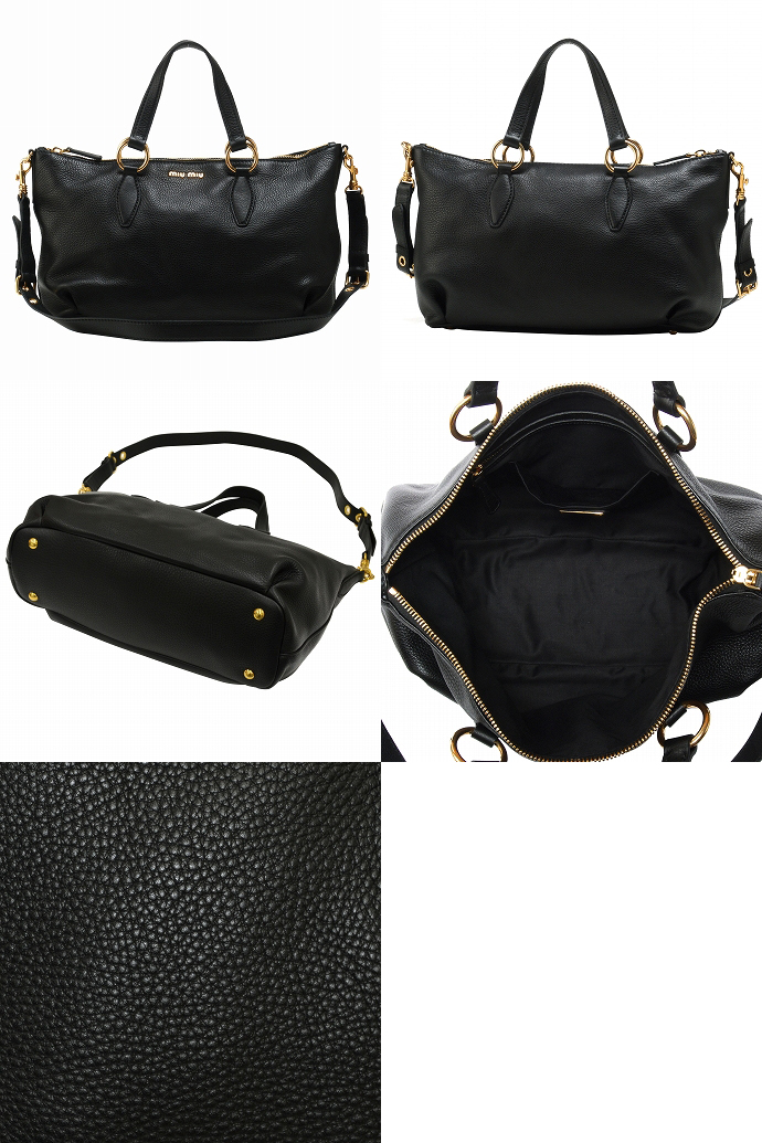 ミュウミュウ ストラップ付きショルダートートバッグ RN0621 VIT.CARIBU NERO