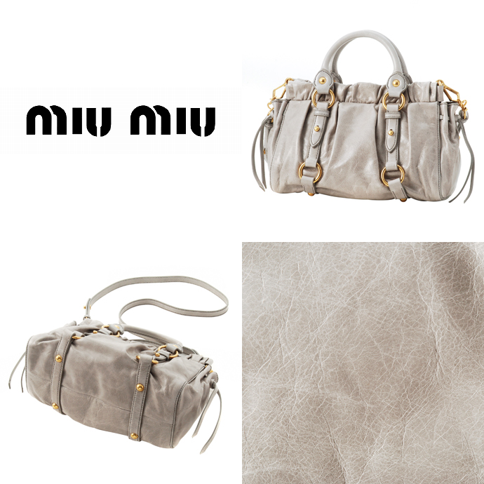 ミュウミュウ ストラップ付きギャザーデザインミニハンドバッグ RN0647 VIT.LUX NUBE