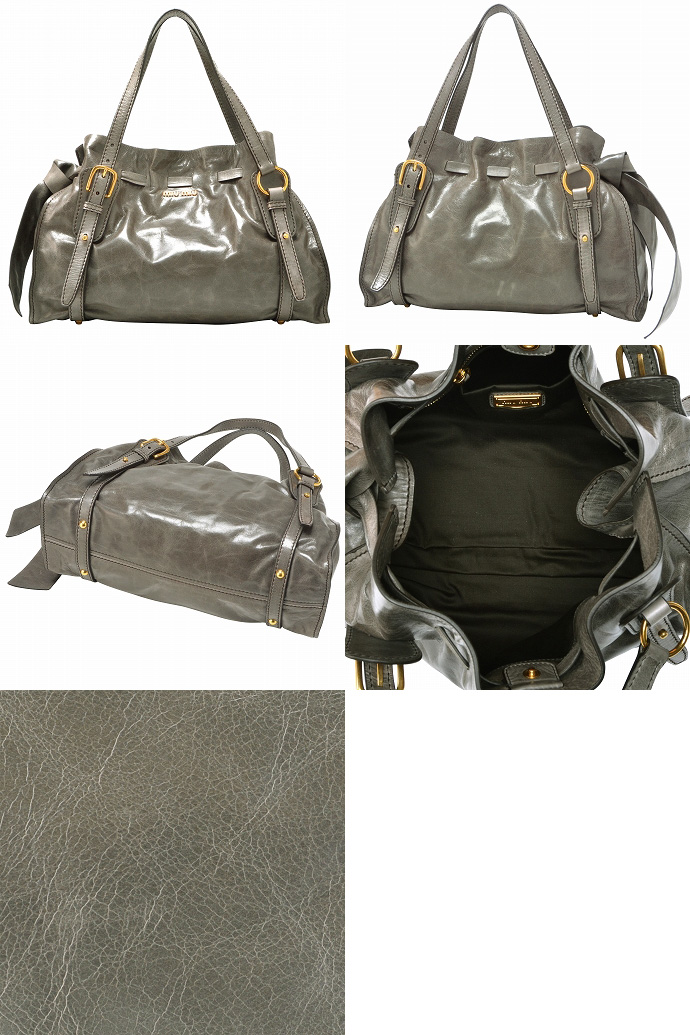 ミュウミュウ リボンデザインハンドバッグ RR1312 VIT.LUX GRIGIO