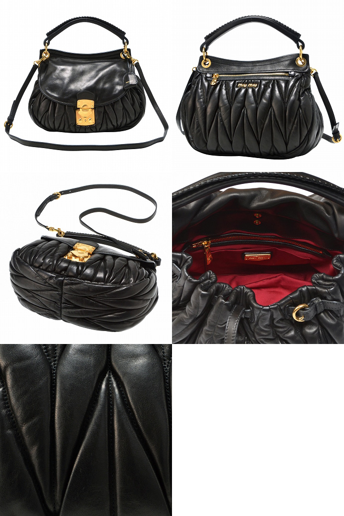 ミュウミュウ ストラップ付きギャザーハンドバッグ RR1770 MATELASSE NERO