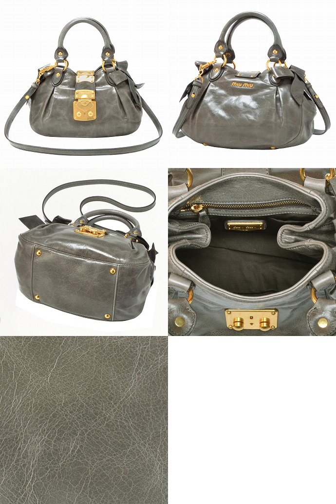 ミュウミュウ ストラップ付きハンドバッグ RN0686 VIT.LUX GRIGIO
