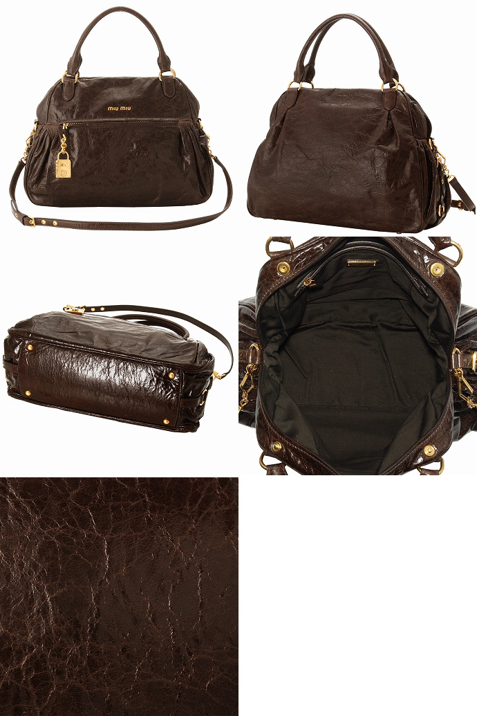 ミュウミュウ ストラップ付き南京錠チャームハンドバッグ RR1424 NAPPA CHARM BRUCIATO