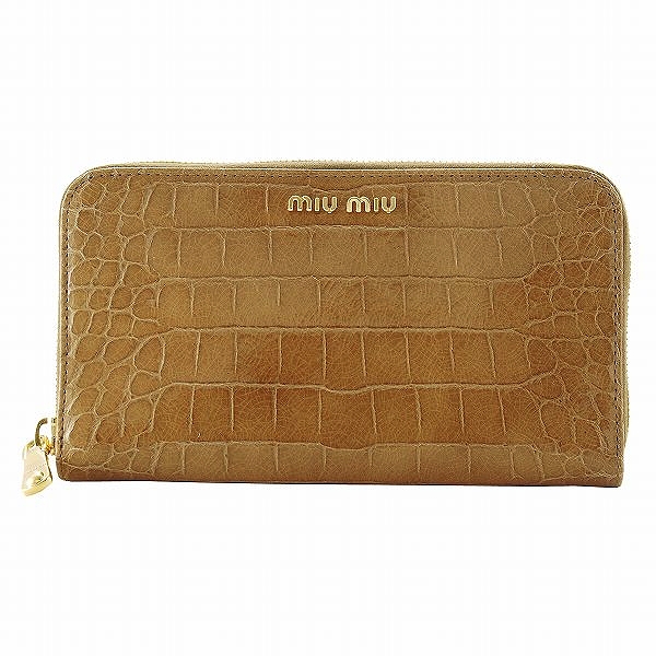 ミュウミュウ クロコ調ラウンドファスナー長財布 5M0506 ST.COCCO LUX CAMMELLO