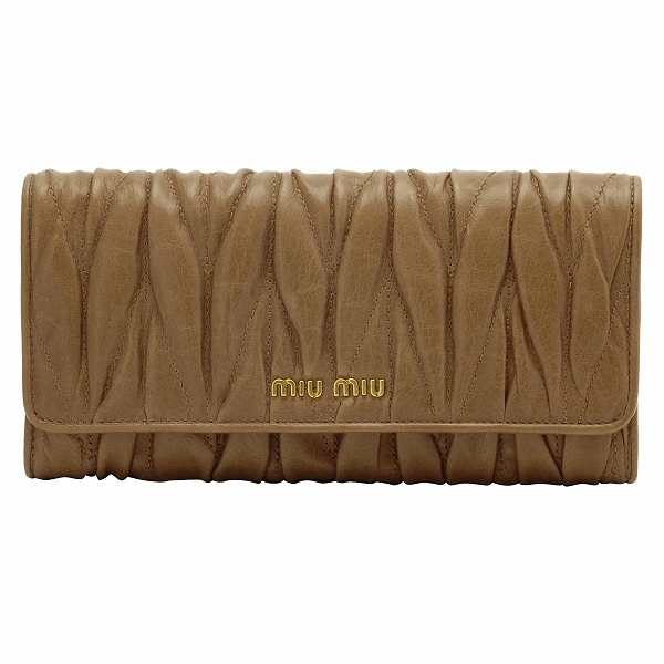 ミュウミュウ 2つ折りギャザー長財布 5M1109 MATELASSE LUX(G) CANNELLA