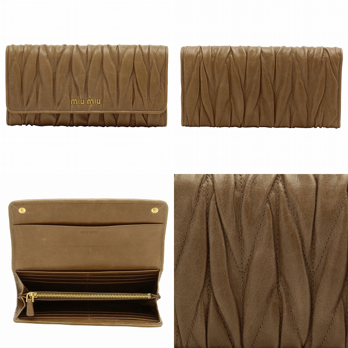 ミュウミュウ 2つ折りギャザー長財布 5M1109 MATELASSE LUX(G) CANNELLA