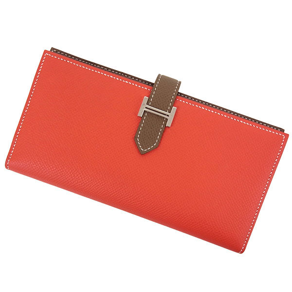 エルメス ベアンスフレ ローズジャイプール×エトゥープ×シルバー金具 Q刻印 エルメス 財布 QJ21