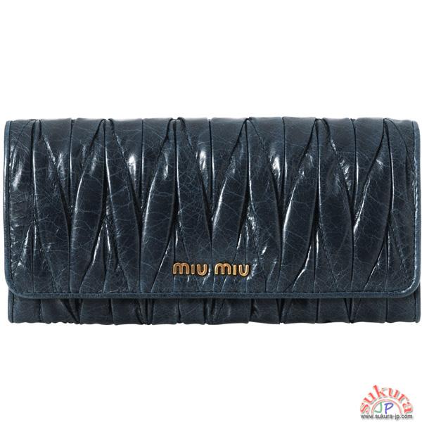 ミュウミュウ ギャザー2つ折り長財布 5M1109 MATELASSE LUX DENIM