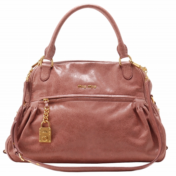 ミュウミュウ ストラップ付き南京錠チャームハンドバッグ RR1424 NAPPA CHARM ANTICO