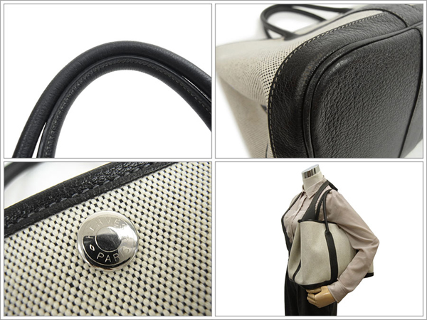 エルメス トートバッグ ガーデンパーティPM グレー×ブラック×シルバー金具 トワルアッシュ×ブッフルスキッパー J刻印 エルメス バッグ QK16-YS