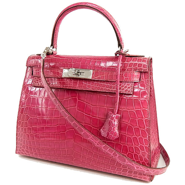 エルメス ハンドバッグ ケリー 28 cm 外縫い フューシャピンク×シルバー金具 J刻印 エルメス Kelly バッグ