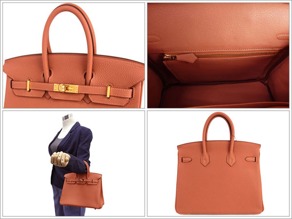 エルメス バーキン 25 cm ハンドバッグ ロージー×ゴールド金具 トゴ Q刻印 エルメス Birkin バッグ