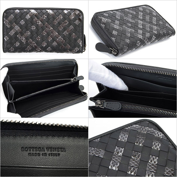 ボッテガヴェネタ 長財布 ラムレザー×ヘビ革 ブラック 114076 VV211 2015