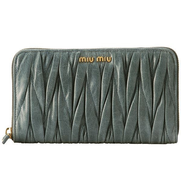 ミュウミュウ ラウンドファスナーギャザー長財布 5M0506 MATELASSE LUX AVIO