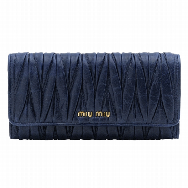 ミュウミュウ 2つ折りギャザー長財布 5M1109 MATELASSE LUX(G) BLUETTE