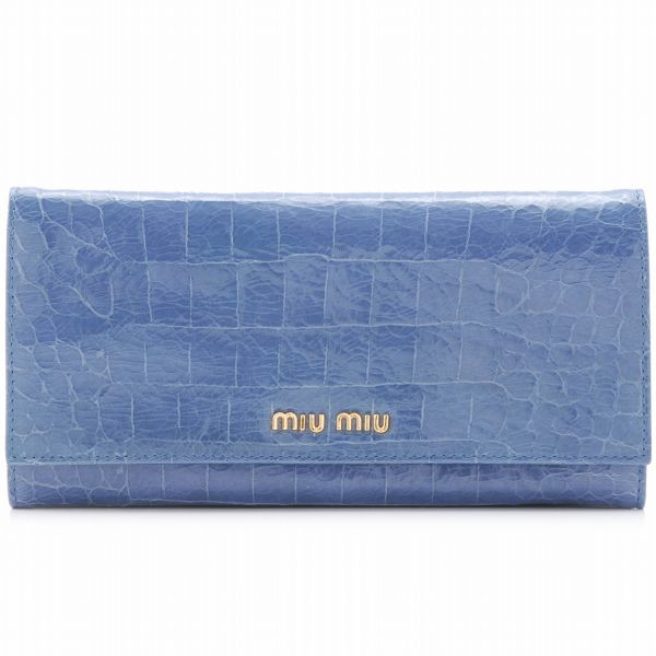 ミュウミュウ クロコ調2つ折り長財布 5M1109 ST.COCCO LUX MARE