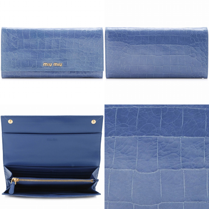 ミュウミュウ クロコ調2つ折り長財布 5M1109 ST.COCCO LUX MARE