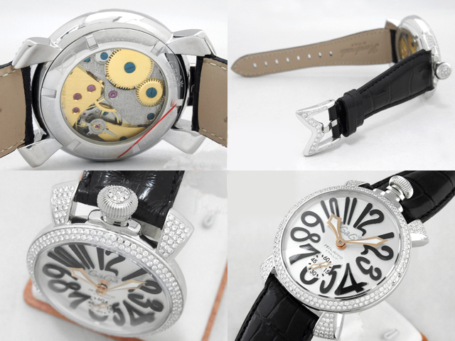 ガガミラノ マニュアーレ 48mm 手巻き ダイヤモンド 5010.1D.7S ブラック革