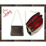 新作ルブタンスーパーコピー"Christian Louboutin"Triloubi Large Triple-Gusset Spiked Shoulder Bag Black チェーンバッグ