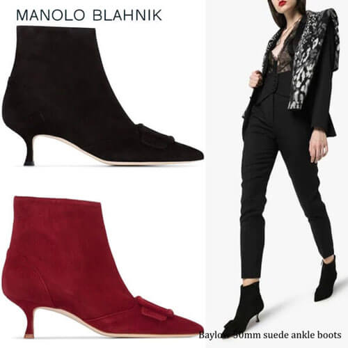 マノロブラニク ブーツ コピー Manolo Blahnik マノロBaylow バックルスエードアンクルブーツ2025新作