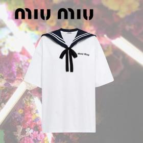 ☆大人気☆【ミュウミュウ】セーラー プリント コットン Tシャツ MJN3091ZFYF0009
