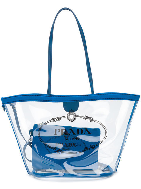2018SS PRADA プラダスーパーコピー 夏らしい ロゴ ビニール トートバッグ ブルー 1BG166