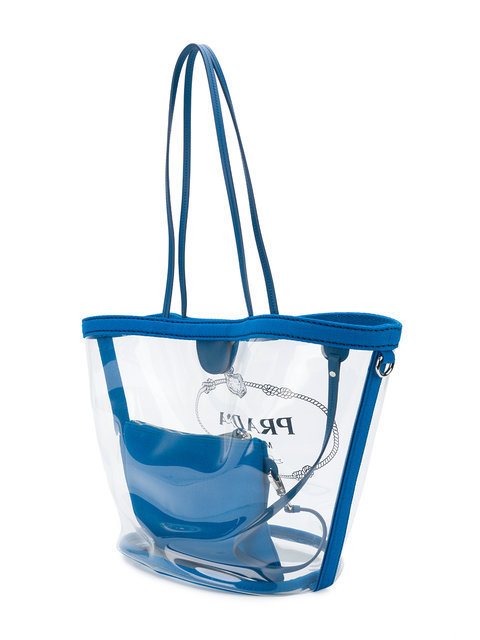 2018SS PRADA プラダスーパーコピー 夏らしい ロゴ ビニール トートバッグ ブルー 1BG166