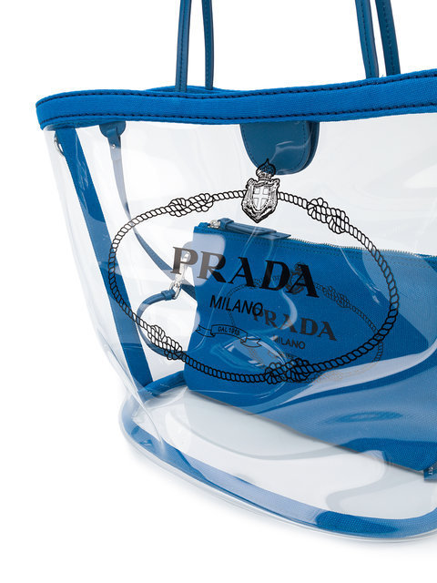 2018SS PRADA プラダスーパーコピー 夏らしい ロゴ ビニール トートバッグ ブルー 1BG166