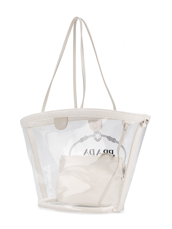 2018新作 PRADA PVC BAG プラダコピー PVC スケルトン ロゴ入り トートバッグ 1BG166 MOO2BY5F0009