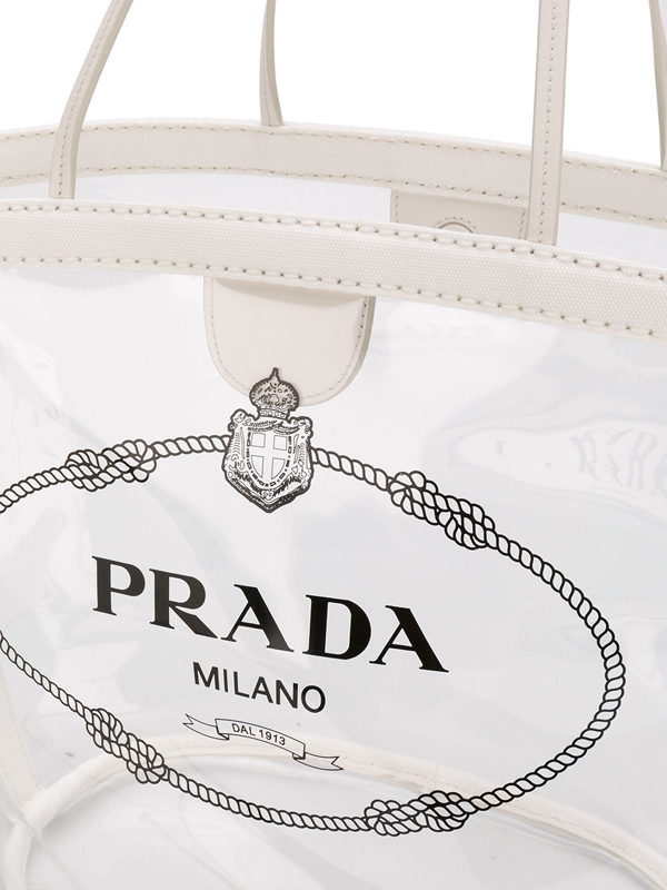 2018新作 PRADA PVC BAG プラダコピー PVC スケルトン ロゴ入り トートバッグ 1BG166 MOO2BY5F0009