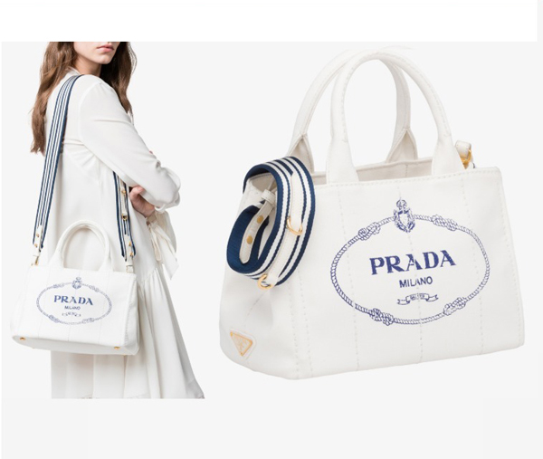 2018新作 PRADA プラダコピー カナパ Mサイズ ストライプ ショルダー付