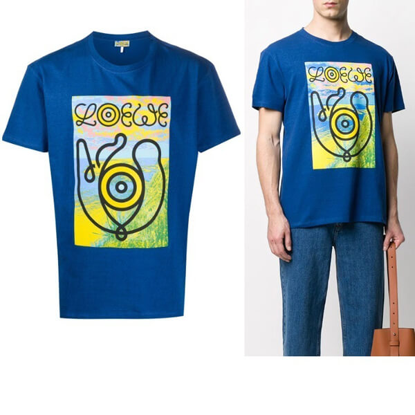 新作◇ロエベ（ロエベ Tシャツ コピー）◆ロゴ＆Eln Tシャツ◇ブルー 55283729