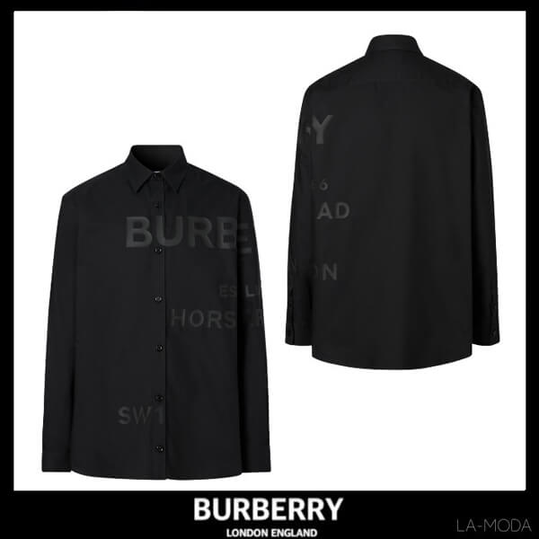 BURBERRY★バーバリー シャツ 偽物 ★コットンオーバーサイズシャツ★ブラック BURBERRY★バーバリー シャツ 偽物 ★コットンオーバーサイズシャツ★ブラック
