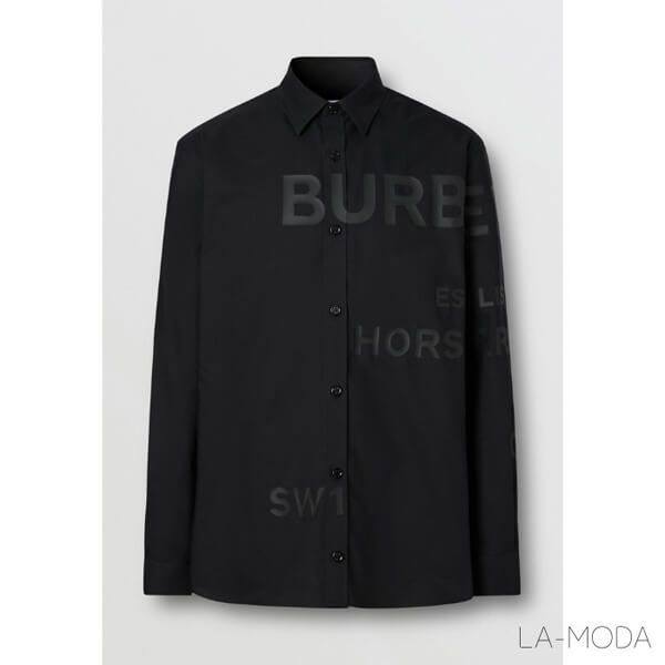BURBERRY★バーバリー シャツ 偽物 ★コットンオーバーサイズシャツ★ブラック BURBERRY★バーバリー シャツ 偽物 ★コットンオーバーサイズシャツ★ブラック