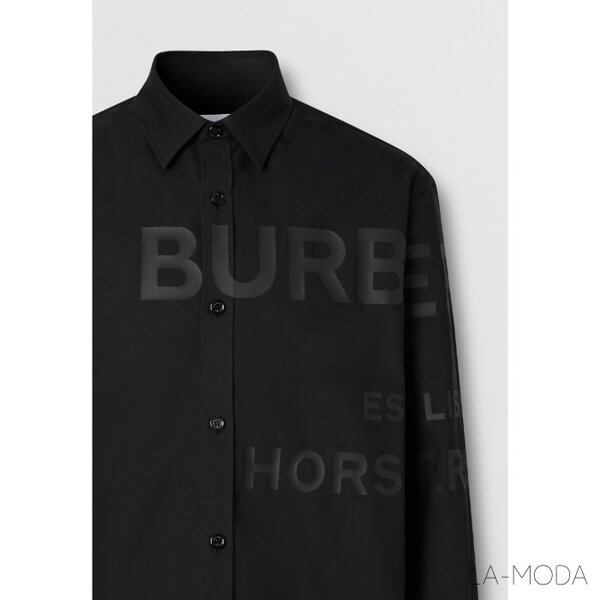 BURBERRY★バーバリー シャツ 偽物 ★コットンオーバーサイズシャツ★ブラック BURBERRY★バーバリー シャツ 偽物 ★コットンオーバーサイズシャツ★ブラック