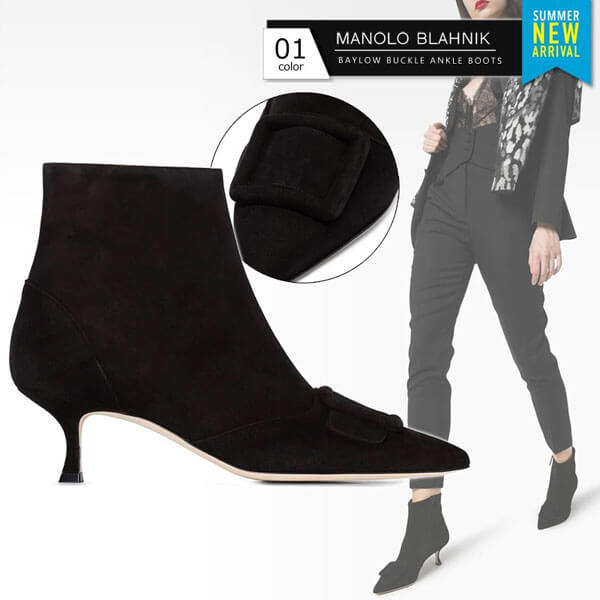 マノロブラニク ブーツ コピー Manolo Blahnik マノロBaylow バックルスエードアンクルブーツ2025新作