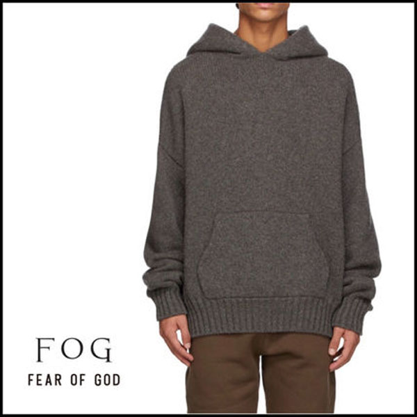 エッセンシャル パーカー 偽物 フィアオブゴッド★FEAR OF GOD★グレー ブラッシュ ニット フーディ