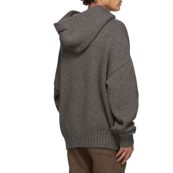 エッセンシャル パーカー 偽物 フィアオブゴッド★FEAR OF GOD★グレー ブラッシュ ニット フーディ