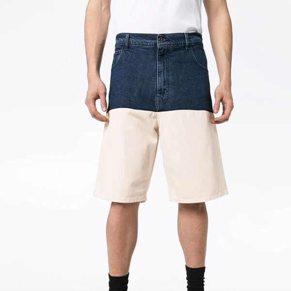 Raf Simonsラフシモンズ パンツ 偽物 バイカラーデニムショートパンツ