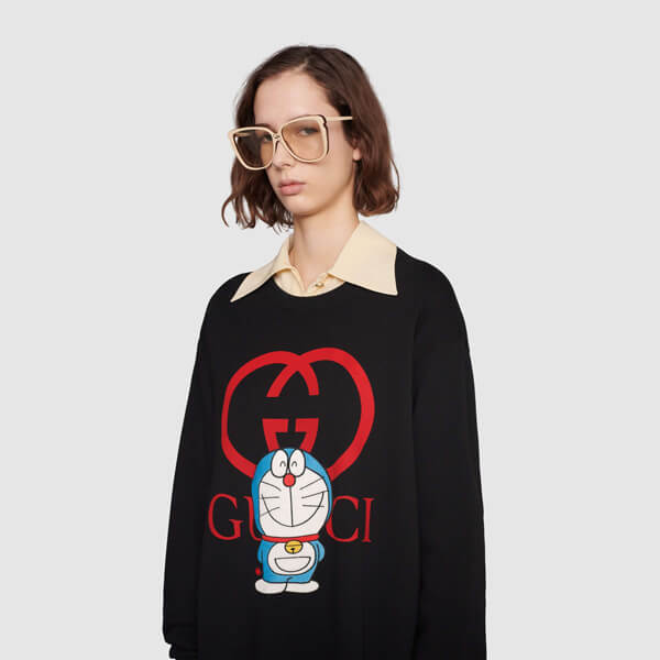 ドラえもん グッチコラボ 偽物 DORAEMON X グッチ ドラえもん x グッチ 黒色のコットンスウェット
