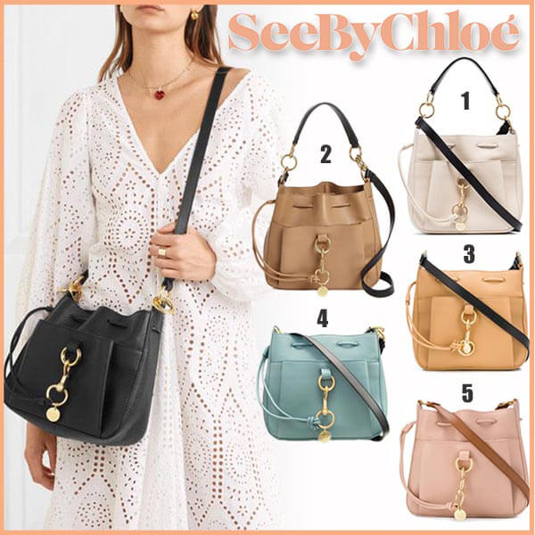 SEE BY CHLOE★ シーバイクロエ バッグ 偽物 Tony Mediumレザーバケットバッグ★CHS19USA06565