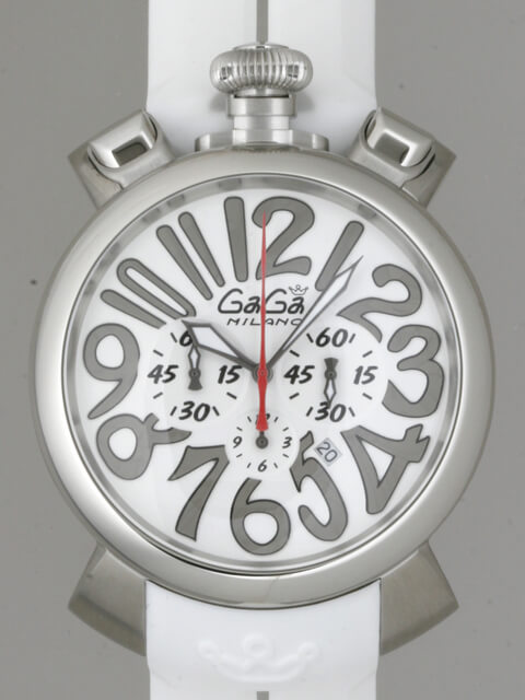 ガガ･ミラノスーパーコピー GAGAMILANO マニュアルクロノ　48mm　クォーツ z5050.3 ホワイトラバー ホワイト/シルバーアラビア