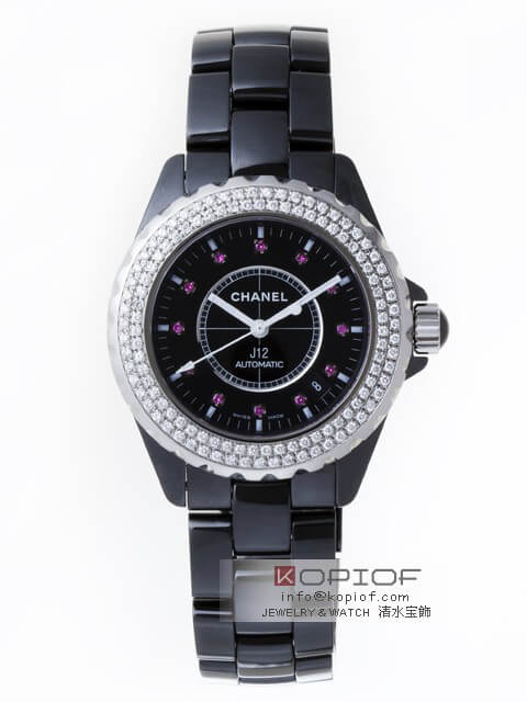 シャネルJ12 スーパーコピーH1635 38mm ブラックセラミックブレス 12Pルビー ベゼルダイヤアフター ブラック